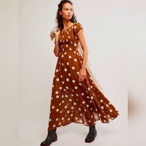 Free People Brown Polka Dot Maxi Dress